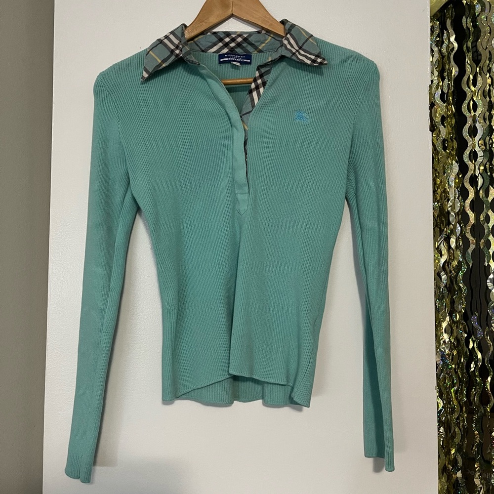 Burberry blue Long Sleeve Fitted Polo Shirt